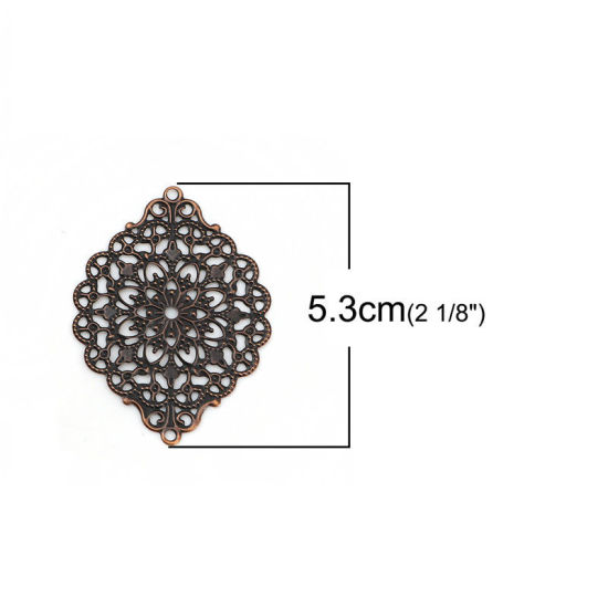 Picture of Iron Based Alloy Filigree Stamping Embellishments Rhombus Silver Tone 53mm(2 1/8") x 38mm(1 4/8"), 30 PCs