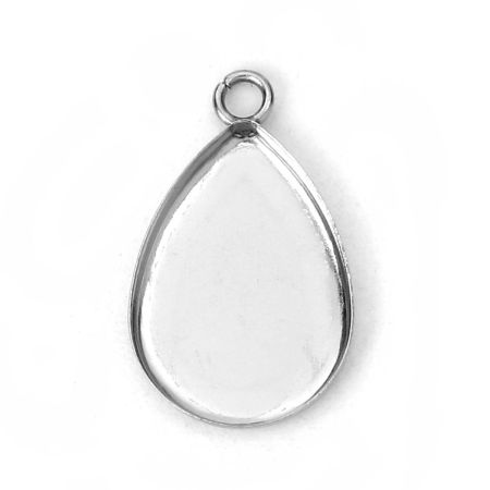 Picture of 304 Stainless Steel Charms Drop Silver Tone Cabochon Settings (Fits 14mmx10mm) 18mm( 6/8") x 11mm( 3/8"), 20 PCs
