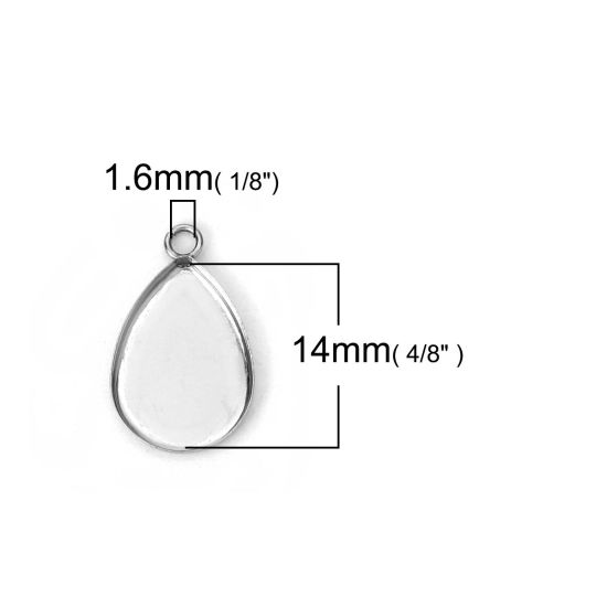 Imagen de 304 Acero Inoxidable Colgantes Charms Gota Tono de Plata (Apta Base Camafeo) (Apta 14mmx10mm 18mm x 11mm, 20 Unidades