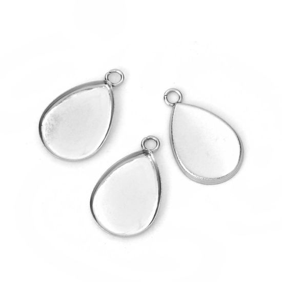 Imagen de 304 Acero Inoxidable Colgantes Charms Gota Tono de Plata (Apta Base Camafeo) (Apta 14mmx10mm 18mm x 11mm, 20 Unidades