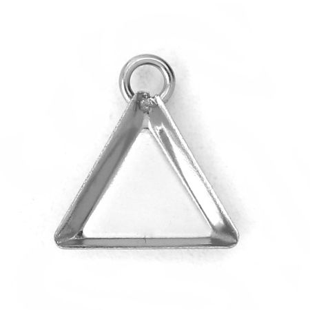 Picture of 304 Stainless Steel Charms Triangle Silver Tone Cabochon Settings (Fits 7mmx7mm) 10mm( 3/8") x 10mm( 3/8"), 20 PCs