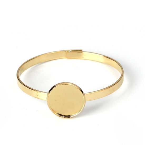 Picture of Brass Bangles Bracelets Round Gold Plated Cabochon Settings (Fits 20mm Dia.) Can Open 20cm(7 7/8") long, 1 Piece                                                                                                                                              