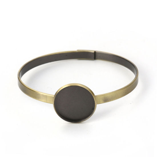Picture of Brass Bangles Bracelets Round Antique Bronze Cabochon Settings (Fits 20mm Dia.) Can Open 20cm(7 7/8") long, 1 Piece                                                                                                                                           