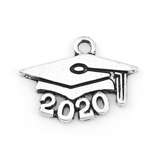 Picture of Graduation Jewelry Zinc Based Alloy Charms Doctorial Hat Number Carved 