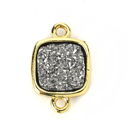 Picture of Brass & Synthetic Quartz Druzy/ Drusy Connectors Rectangle Gold Plated Silver Color 15mm x 10mm, 2 PCs                                                                                                                                                        