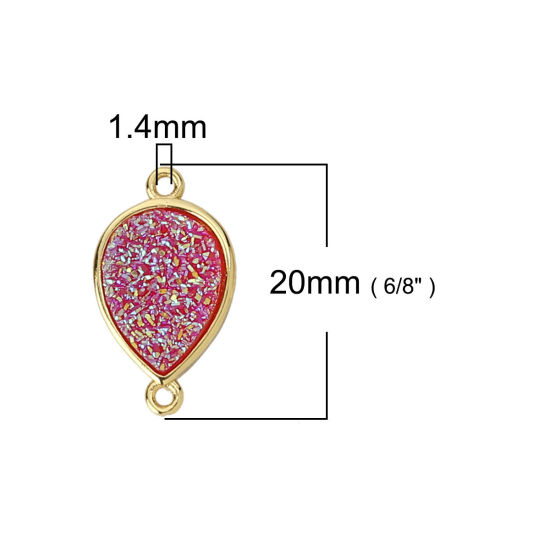 Picture of Brass & Synthetic Quartz Druzy/ Drusy Connectors Drop Gold Plated Fuchsia 20mm x 12mm, 2 PCs                                                                                                                                                                  