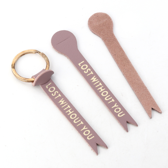 Picture of Real Leather Keychain & Keyring Findings Brown Red Message " LOST WITHOUT YOU " 10.5cm(4 1/8") x 2cm( 6/8"), 1 Piece