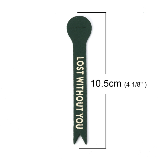 Picture of Real Leather Keychain & Keyring Findings Dark Green Message " LOST WITHOUT YOU " 10.5cm(4 1/8") x 2cm( 6/8"), 1 Piece