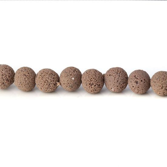 Image de Perles en Pâte Polymère Rond Café Pierre de Lave Imitation 9mm - 8mm Dia, Taille de Trou: 2.1mm - 1.7mm, 39.5cm long, 1 Enfilade (Env. 47 Pcs/Enfilade)
