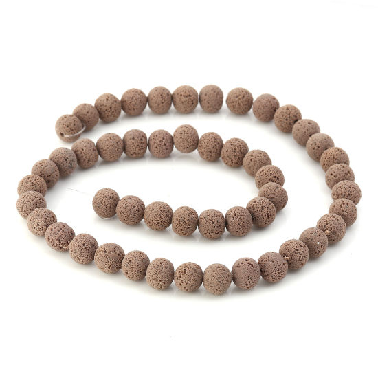 Image de Perles en Pâte Polymère Rond Café Pierre de Lave Imitation 9mm - 8mm Dia, Taille de Trou: 2.1mm - 1.7mm, 39.5cm long, 1 Enfilade (Env. 47 Pcs/Enfilade)