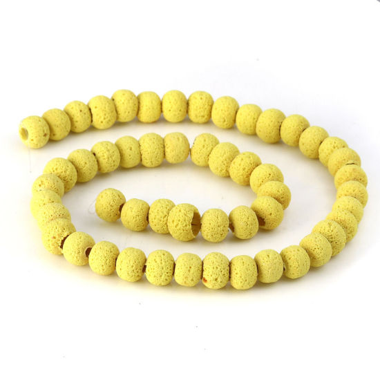 Image de Perles en Pâte Polymère Rond Café Pierre de Lave Imitation 9mm - 8mm Dia, Taille de Trou: 2.1mm - 1.7mm, 39.5cm long, 1 Enfilade (Env. 47 Pcs/Enfilade)