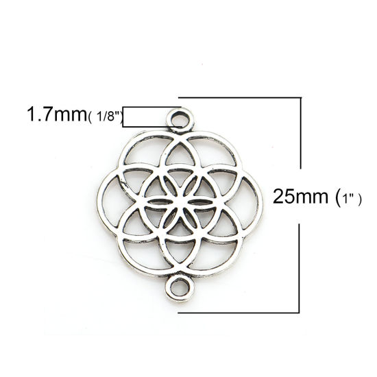 Image de Connecteurs Fleur de Vie en Alliage de Zinc Argent Vieilli 25mm x 20mm, 30 Pcs