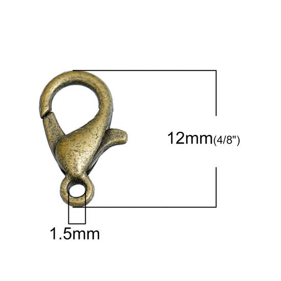 Picture of Zinc Based Alloy Lobster Clasps Antique Bronze 12mm x 6mm, 100 PCs