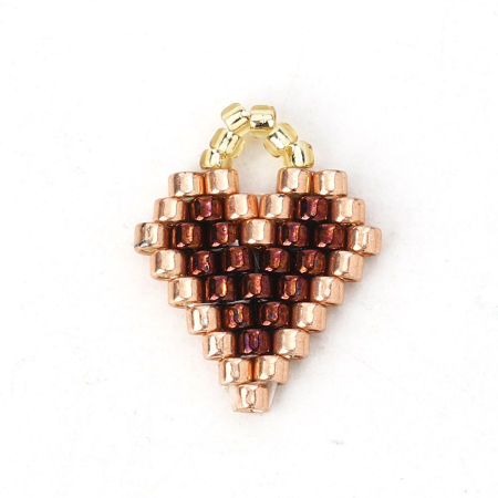 Picture of Glass Seed Beads Charms Heart Coffee 15mm( 5/8") x 12mm( 4/8"), 2 PCs