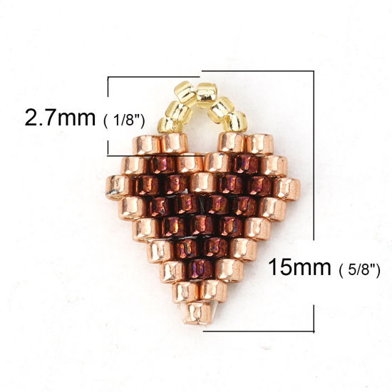 Picture of Glass Seed Beads Charms Heart Coffee 15mm( 5/8") x 12mm( 4/8"), 2 PCs