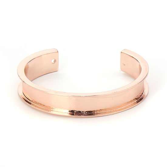 Picture of Zinc Based Alloy Channel Open Cuff Bangles Bracelets Rose Gold Cabochon Settings (Fits 10mm) 17cm(6 6/8") long, 1 Piece