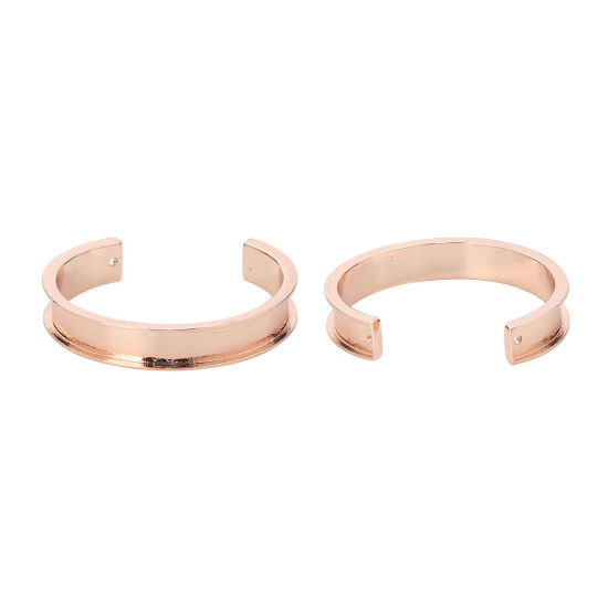 Bild von Zinklegierung Gerillt Offen Manschette Armreife Armband Rosegold Cabochon Fassung (Geeignet für 10mm) 17cm lang, 1 Stück