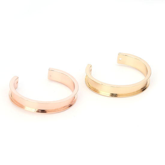 Picture of Zinc Based Alloy Channel Open Cuff Bangles Bracelets Base For DIY Jewelry Making Rose Gold Cabochon Settings (Fits 10mm) 17cm(6 6/8") long, 1 Piece