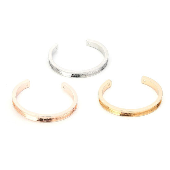 Picture of Zinc Based Alloy Channel Open Cuff Bangles Bracelets Base For DIY Jewelry Making Rose Gold Cabochon Settings (Fits 10mm) 17cm(6 6/8") long, 1 Piece