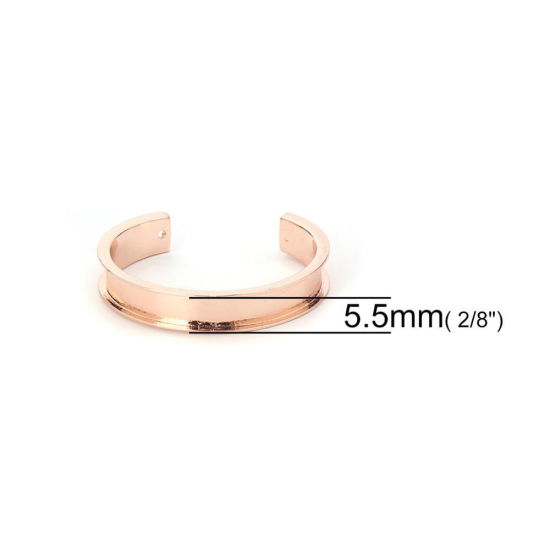 Bild von Zinklegierung Gerillt Offen Manschette Armreife Armband Rosegold Cabochon Fassung (Geeignet für 10mm) 17cm lang, 1 Stück