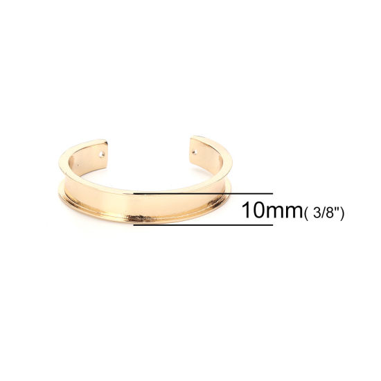 Picture of Zinc Based Alloy Channel Open Cuff Bangles Bracelets Base For DIY Jewelry Making Gold Plated Cabochon Settings (Fits 10mm) 17cm(6 6/8") long, 1 Piece