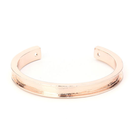 Picture of Zinc Based Alloy Channel Open Cuff Bangles Bracelets Base For DIY Jewelry Making Rose Gold Cabochon Settings (Fits 5.5mm) 17cm(6 6/8") long, 1 Piece