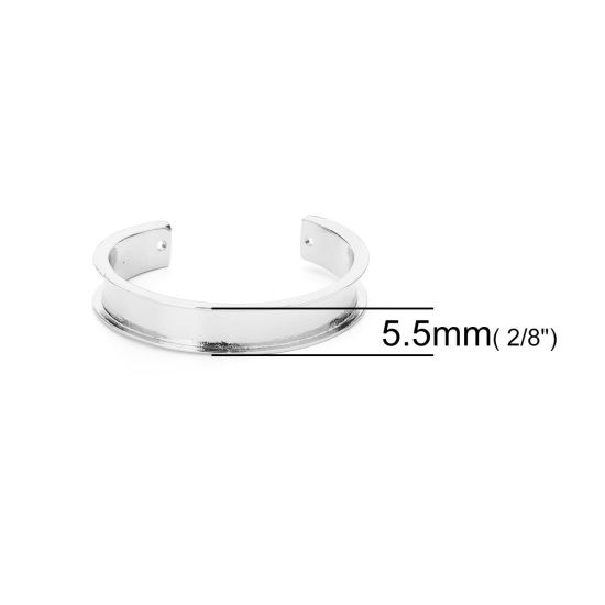 Picture of Zinc Based Alloy Channel Open Cuff Bangles Bracelets Base For DIY Jewelry Making Silver Tone Cabochon Settings (Fits 5.5mm) 17cm(6 6/8") long, 1 Piece