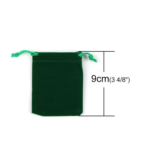 Picture of Velvet Cloth Drawstring Bags Rectangle Green (Usable Space: Approx 7.7x7.2cm) 9cm(3 4/8") x 7.2cm(2 7/8"), 10 PCs