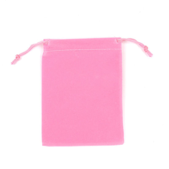 Изображение Фланелет Сумки на шнурке Прямоугольник Розовый （Располагаемый Размер 5.4x5см ) 7см x 5см, 10 ШТ