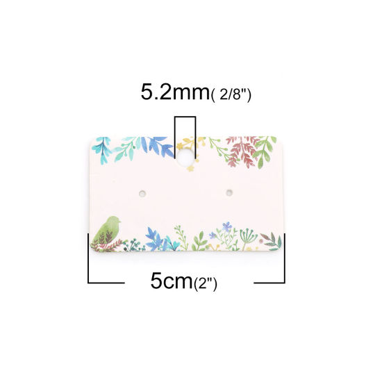 Picture of Paper Jewelry Earrings Display Card Rectangle Multicolor Leaf Pattern 50mm(2") x 30mm(1 1/8"), 50 PCs