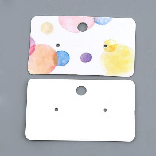 Picture of Paper Jewelry Earrings Display Card Rectangle Multicolor Round Pattern 50mm(2") x 30mm(1 1/8"), 50 PCs