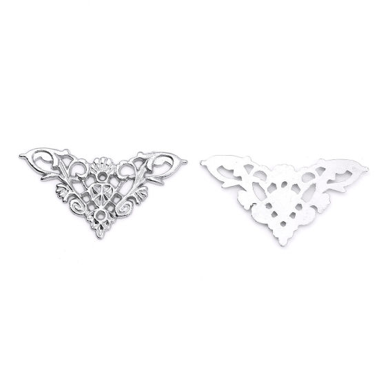 Picture of Zinc Based Alloy Filigree Stamping Embellishments Triangle Silver Tone 35mm(1 3/8") x 35mm(1 3/8"), 20 PCs