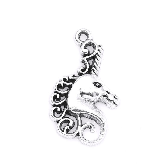 Imagen de Zamak Colgantes Charms Caballo Plata Antigua 25mm x 15mm, 10 Unidades