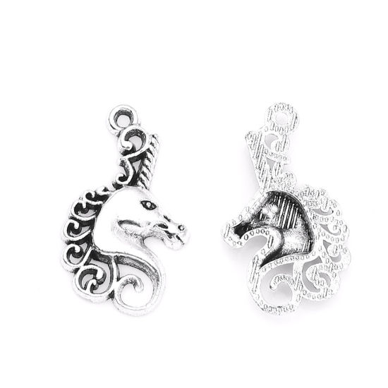 Imagen de Zamak Colgantes Charms Caballo Plata Antigua 25mm x 15mm, 10 Unidades