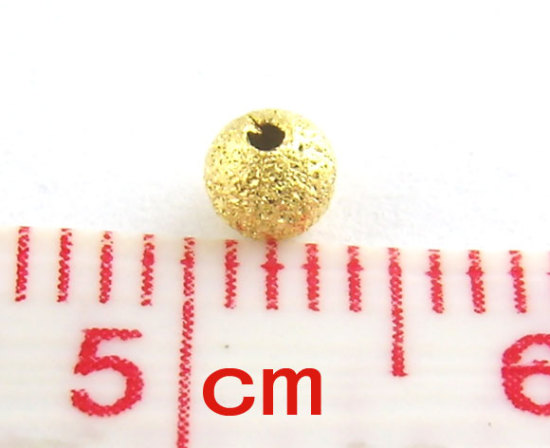 Bild von Messing Rocailles Perlen Sternenstaub Rund Vergoldet Matt ca. 3mm D., Loch:ca. 1mm, 400 Stück                                                                                                                                                                 