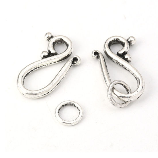 Picture of Zinc Based Alloy Hook Clasps Antique Silver Color 21mm x14mm 7mm Dia., 50 Sets