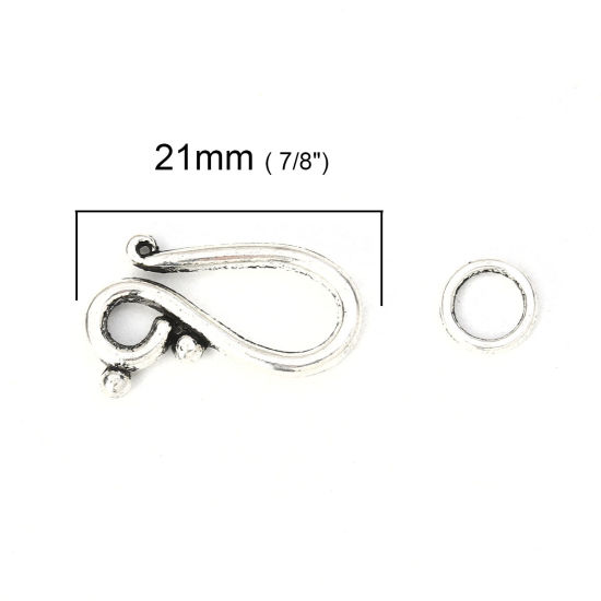 Picture of Zinc Based Alloy Hook Clasps Antique Silver Color 21mm x14mm 7mm Dia., 50 Sets