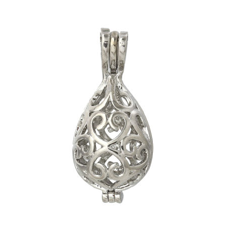Picture of Copper Wish Pearl Locket Jewelry Pendants Drop Gold Plated Can Open (Fit Bead Size: 10mm) 30mm(1 1/8