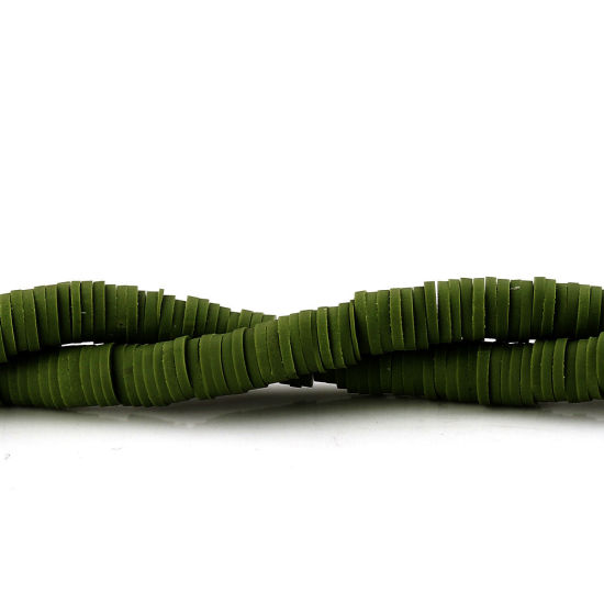 Bild von Polymer Ton Katsuki Perlen Rund Olivgrün, 6mm D., Loch: 1.8mm, 41cm lang/Strang, 350 Stk./Strang, 3 Stränge