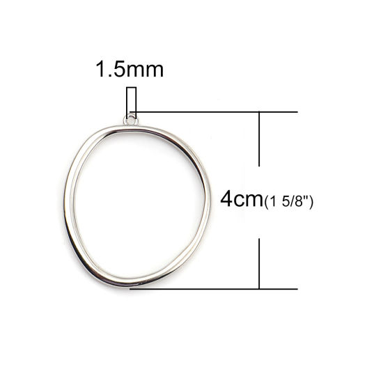 Image de Pendentifs en Alliage de Zinc Irrégulier Anneau Argent Mat 40mm x 34mm, 10 Pcs