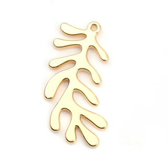 Picture of Zinc Based Alloy Pendants Leaf Gold Plated 33mm(1 2/8") x 17mm( 5/8"), 10 PCs