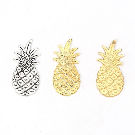 Image de Pendentifs en Alliage de Zinc Ananas Doré 42mm x 20mm, 10 Pcs