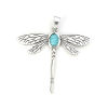 Picture of Zinc Based Alloy & Resin Pendants Dragonfly Animal Antique Silver Color Green Blue Imitation Turquoise 85mm(3 3/8") x 81mm(3 2/8"), 2 PCs