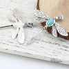 Picture of Zinc Based Alloy & Resin Pendants Dragonfly Animal Antique Silver Color Green Blue Imitation Turquoise 85mm(3 3/8") x 81mm(3 2/8"), 2 PCs