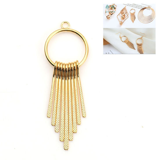 Picture of Brass Pendants 18K Gold Color Tassel Circle Ring 60mm x 20mm, 2 PCs                                                                                                                                                                                           