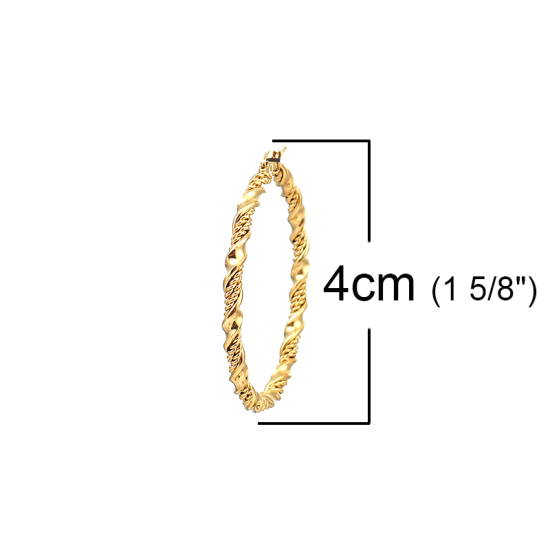 Bild von Edelstahl Ohrreifen Vergoldet Twist Gewinde 40mm x 36mm, Drahtstärke: (18 gauge), 1 Paar