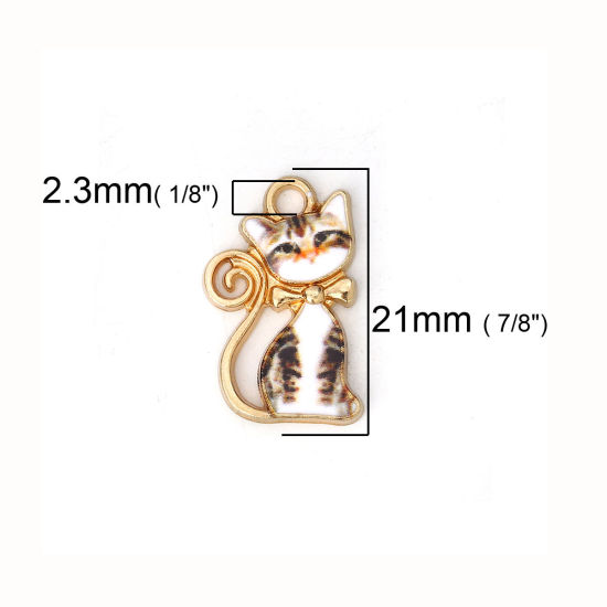 Immagine di Lega di Zinco Charms Gatto Oro Placcato Bianco Smalto 21mm x 13mm , 10 Pz