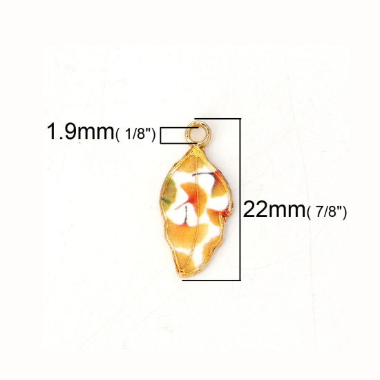 Picture of Zinc Based Alloy Charms Leaf Gold Plated Yellow Enamel 22mm( 7/8") x 10mm( 3/8"), 10 PCs