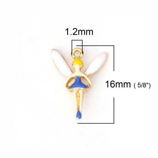 Imagen de Zamak Colgantes Charms Hada Chapado en Oro Azul Esmalte 16mm x 13mm, 10 Unidades