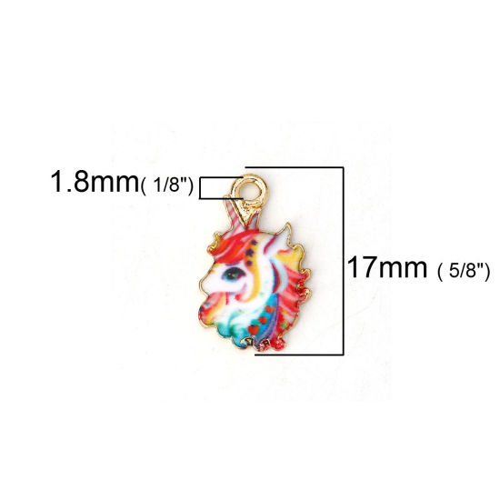 Immagine di Lega di Zinco Charms Cavallo Oro Placcato Multicolore Smalto 17mm x 11mm , 10 Pz